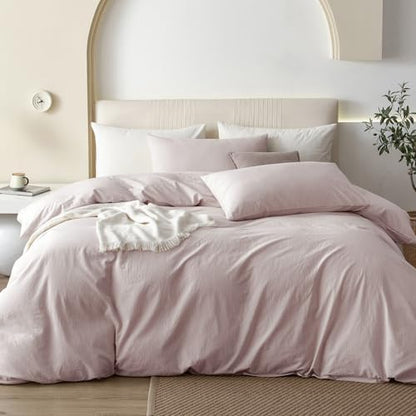 JIYUAN Oversized Queen Washed Cotton Duvet Cover Set Relaxed Linen Feel