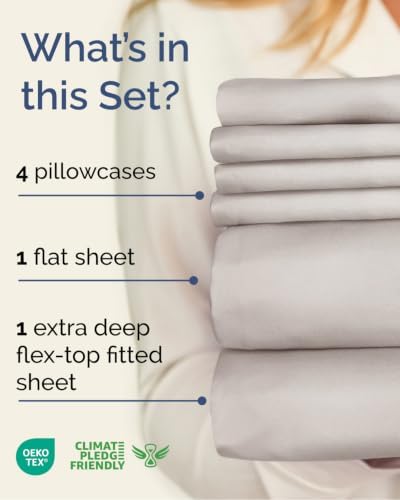 Flex Top Split Head King 6 Piece Sheet Set - Soft & Cooling - Light Grey
