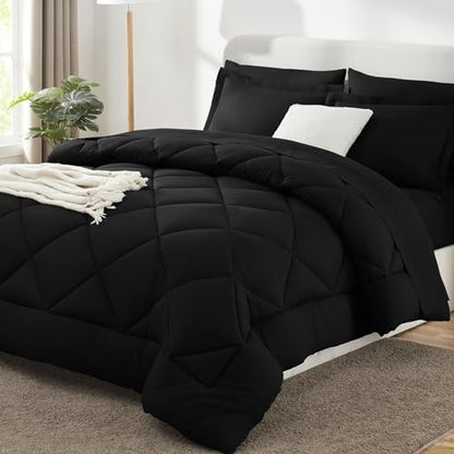 CozyLux Oversized King Comforter Set 120"x98", 7 Piece, Black