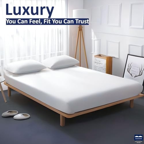 1 Piece Queen Size Fitted Sheet Only, 15-Inch Deep Mattress, White Solid