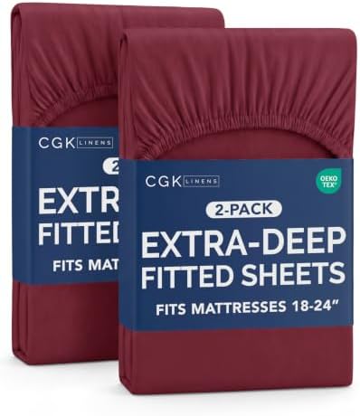 CGK Linens 2 Pack Extra Deep Twin XL Fitted Sheets - Burgundy