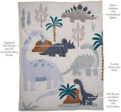 Lambs & Ivy Dino-Might 3-Piece Blue/Gray Dinosaur Nursery Baby Crib Bedding Set