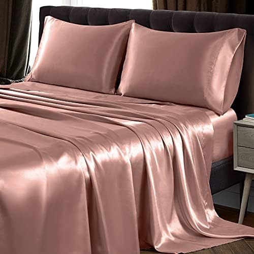 SiinvdaBZX 4Pcs Satin Sheet Set Queen Size 15-Inch Deep Pocket, Champagne