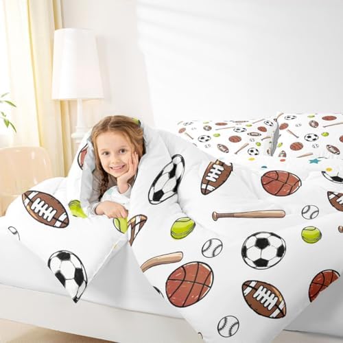 jejeloiu Ball Games Comforter Set Basketball Bedding Set Twin Size 2 Pcs