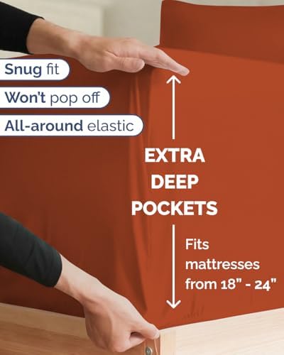 Extra Deep Twin XL Sheet Set - 3 Piece College Dorm Room - Terracotta