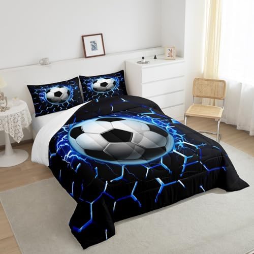 Castle Fairy Football Twin Size Comforter Set,Geometric Honeycomb Hexagon Quilt Set Soft Bed Collection,Soccer Sports Games Bedding Comforter for Boys Girls Room Decor,2 Pcs