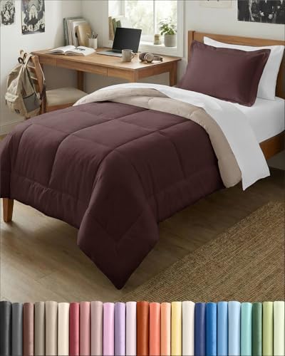Twin XL Comforter Set - Brown/Beige All Season Bedding - 2 Piece Bed Set