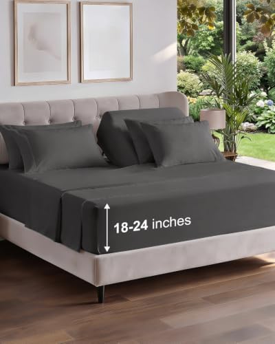 Extra Deep Flex Top Split Head King Sheet Set - 6pc Bed Sheets - Charcoal