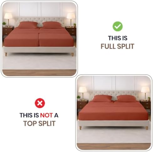 SGI Split King Sheet Set for Adjustable Bed Egyptian Premium Cotton Sheets for Sleep Number Bed 15" Deep Pocket 5 Pc Set with 2 Twin XL Fitted Sheets Soft Breathable -Terracotta