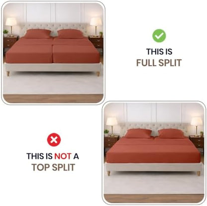 SGI Split King Sheet Set for Adjustable Bed Egyptian Premium Cotton Sheets for Sleep Number Bed 15" Deep Pocket 5 Pc Set with 2 Twin XL Fitted Sheets Soft Breathable -Terracotta