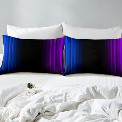Feelyou Teens Abstract Ombre Decorations Bedding Set for Kids Women Blue Purple and Black Bed Sheets Set Geometric Modern Fitted Sheet Sets Room 3Pcs Twin Size