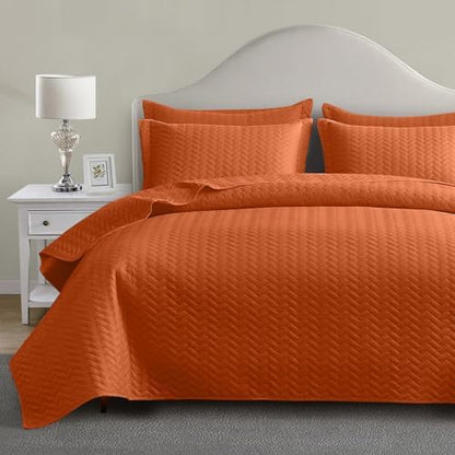 Maple&Stone Brunt Orange Quilt Set King Size, Lightweight Bedspread
