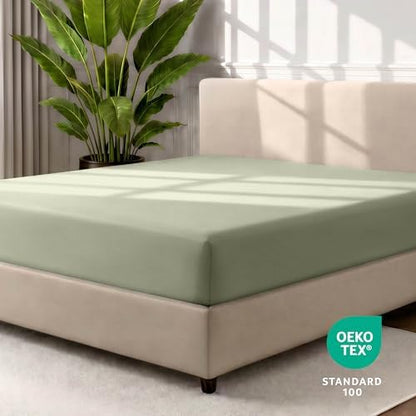 Bare Home Queen Fitted Sheet - 1800 Ultra-Soft (Queen, Sage)