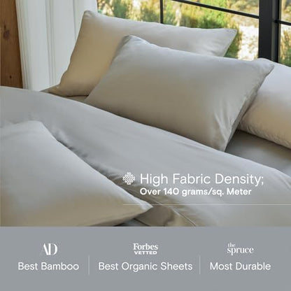 DOZ Duvet Cover Set, 100% Viscose derived from Bamboo, Organically Grown, Buttery Soft, Cooling Duvet Covers, High GSM, 1 Duvet Cover and 2 Pillowcases, 90"x90" (Dove, Full/Queen)