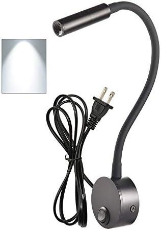 Black Bed Reading Lamp, Wall Mounted 25°Focus Light with 6000K Pure White LED, AC85-265V Adjustable Neck Task Lamp for Bedside, Dorm Bunk Bed, Studio, Marine,Hospital & Hotel, 4.92ft Cord