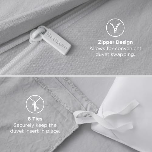 Bedsure Prewashed Twin Duvet Cover, Cotton-Like Bedding Set, Light Grey