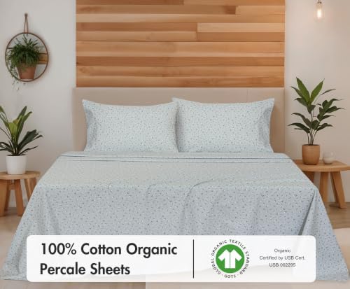 RUVANTI 100% Cotton Organic Queen Sheets, Percale Queen Sheet Set, Bud Club
