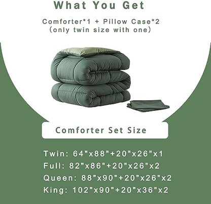DOWNCOOL Full Size Comforter Sets -All Season Bedding Comforters Sets with 2 Pillow Cases -3 Pieces Bed Set Down Alternative Comforter Set -Double Green Bedding Sets Full(82"x86")