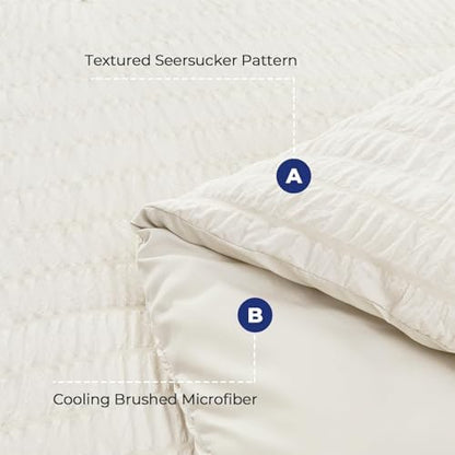 HYMOKEGE Ivory Full Size Comforter Sets Seersucker 7 Pieces, All Season Luxury Bed in a Bag for Bedroom, Bedding Set with Comforters, Sheets, Pillowcases & Shams