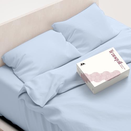 Mayfair Linen Egyptian Cotton Light Blue Queen Sheets Set - Luxury 800 Series High Thread Count Queen Bed Sheet Set (4 PC), Soft Cooling 16" Deep Pocket Hotel Bed Sheet Set - Tranquil Collection