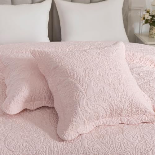 HoneiLife California King Quilt - 5-Piece Cal King Quilt Sets, Oversized King Bedspreads 128x120, Rustic Bedding Sets King Size,Reversible Coverlets Lightweight Bed Cover for All Season Use-Light Pink