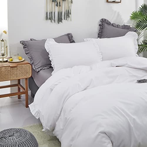 Wellboo White Comforters Twin Size Solid White Shabby Chic Farmhouse Bedding Comforter Set Women Girls Ruffle Bed Quilt Boho White Lace Blankets Soft Vintage Rustic Floral Lace Comforter Set Durable