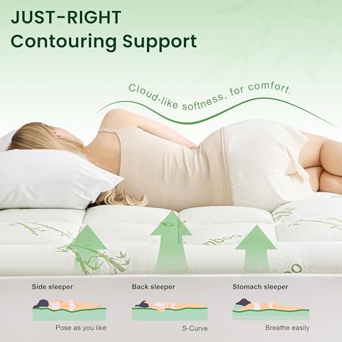 Love's cabin Full Size Mattress Topper Viscose Derived from Bamboo, Thick Pillow Top Mattress Pad with Stretchable Pockets for 8"-20" Mattress, Soft Cooling Mattress Topper for Hot Sleepers, Green