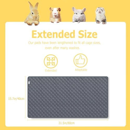 Washable Guinea Pig Cage Liner, 16"x31" Fleece Bedding 4 Pack, Gray