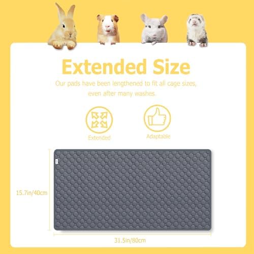 Washable Guinea Pig Cage Liner, 16"x31" Fleece Bedding 2 Pack, Gray