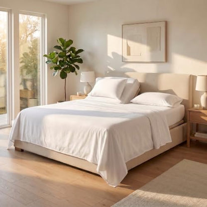Top Split King Sheets Sets for Adjustable Bed, 4 Pcs Deep Pockets Double Brushed Microfiber Sheets, 34 Inch Split Top Fitted Sheet, 1 King Flat Sheet and 2 Pillowcases - White