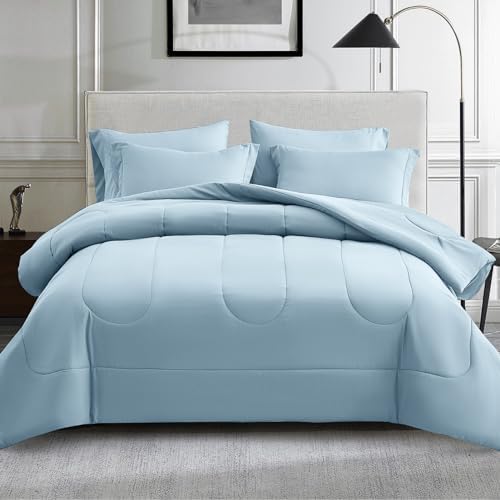 Maple&Stone Full Comforter Set 7 Pieces Bed in a Bag Blue Bed Set