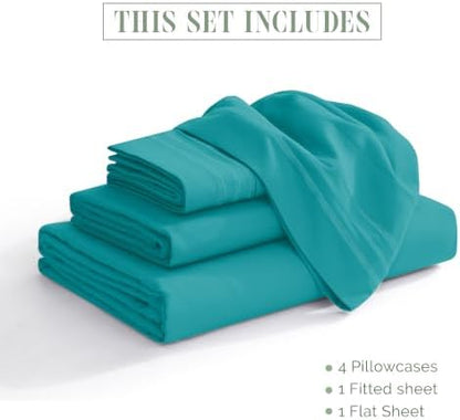 Elegant Comfort Luxury 4-Piece Bed Sheet Set - Luxury Bedding 1500 Premium Hotel Quality Microfiber, Wrinkle Resistant Cool and Breathable, Easy Elastic Fitted, RV Short Queen, Teal