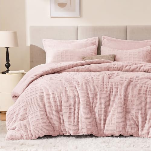 EXQ Home Waffle Fluffy Comforter Set Twin Size - Dusty Pink