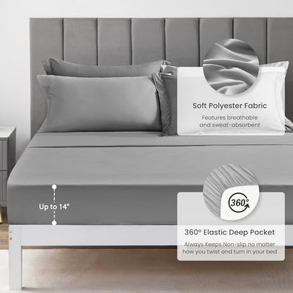 Love's cabin King Size Comforter Set Grey, 7 Pieces King Bed in a Bag, All Season Bedding Sets with 1 Comforter, 1 Flat Sheet, 1 Fitted Sheet, 2 Pillowcase and 2 Pillow Sham
