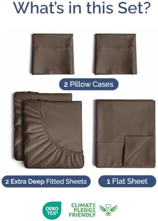 Extra Deep Pocket Split King Size Sheet Set - Breathable & Cooling - Brown