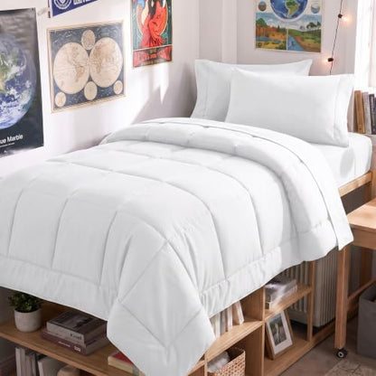 CozyLux Twin Comforter Set White - 5 Pieces Bed in a Bag