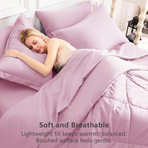 CozyLux Full Comforter Set 82"x86" Light Pink - 7 Piece Bed in a Bag