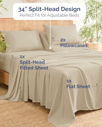 100% Rayon Derived from Bamboo Sheets - Flex Top Split Head King - Wheat
