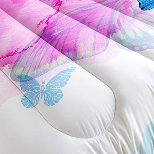 HOSIMA Butterfly Comforter Set for Girls,Pink Butterfly Comforter Twin Size for Girls Kids Women Bedroom Decor,Color Ink and Colorful Butterfly Pattern Twin Bedding Set,Butterfly Bed Set for Girls.