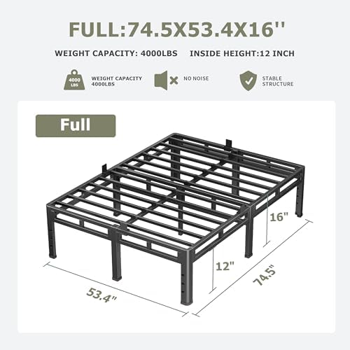 NKZ 2-in-1 Full Size Metal Platform Bed Frame, 16 Inch Heavy Duty Bed Base