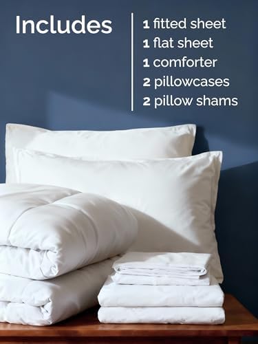 Full Comforter Set - 7 Piece Bed in a Bag Full Size Bed Set, Soft - White