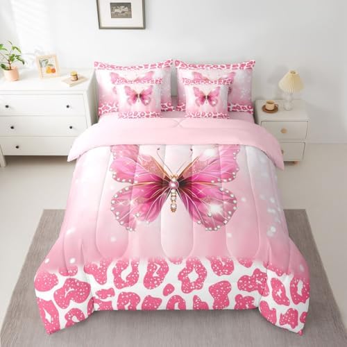 Feelyou Cute Butterfly Comforter Set with Sheets 7 Piece Twin Size