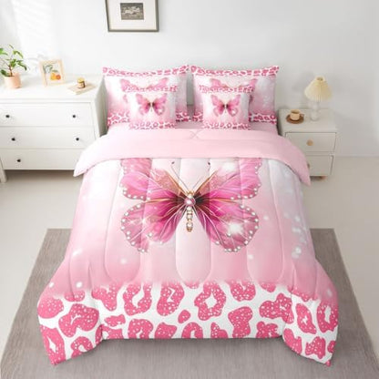 Feelyou Cute Butterfly Comforter Set with Sheets 7 Piece Queen Size
