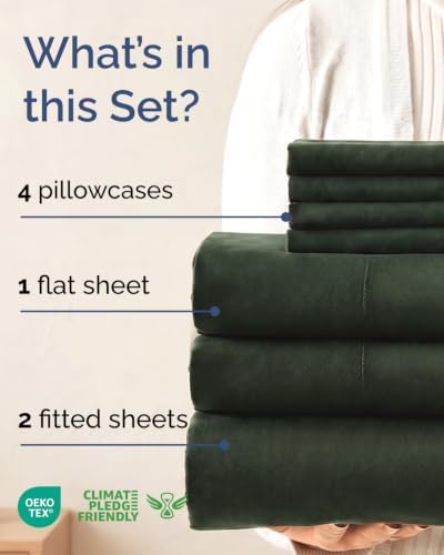 Split King 7 Piece Bed Sheet Set - Breathable & Cooling - Forest Green