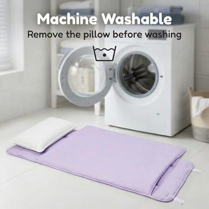 EVERYDAY KIDS Nap Mat with Removable Pillow - Lavender - Carry Handle with Straps Closure, Rollup Design, Soft Microfiber for Preschool, Daycare, Travel Sleeping Bag - Ages 3-6 Years