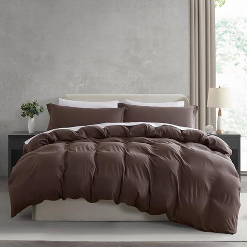 Hearth & Harbor Prewashed Full Duvet Cover Set, Chocolate Brown
