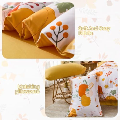 Thanksgiving Comforter Set Full Size,Pumpkin Comforters for Kids Teen
