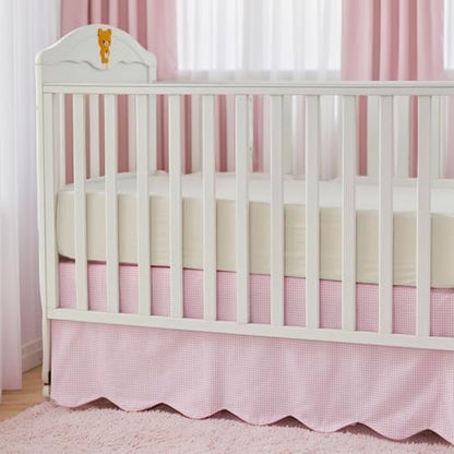 Brandream Scallop Edge Cotton Crib Skirt, Baby Boy Girl Gender Neutral Crib Skirt Toddler Bedskirt Farmhouse Chic Plaid Nursery Crib Bed Skirt, Gingham Check Pink