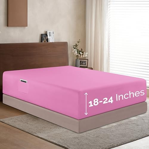 Elegant Comfort 1500 Premium Hotel Quality 18-24 Inches Deep - Extra Deep Pocket Single Fitted Sheet for High Mattress, Luxury and Softest, Smart Pocket - Wrinkle Free, Full, Light Pink