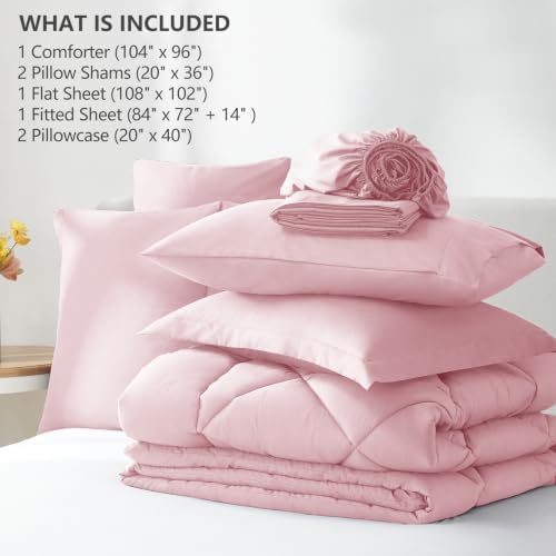 CozyLux California King Comforter Set 104"x96", 7 Piece, Pink